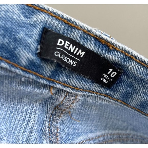 Glassons Womens Skirt Size 10 Denim Light Blue Raw Hem Button Fly - Picture 6 of 7